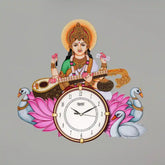 Saraswati Maa Themed Wooden Hand Painted Designer Wall Clock
